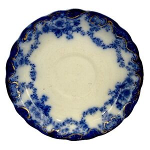 Antique Ridgways EBOR Flow Blue England‎ 5.75" Bread Plate Gold Gilt